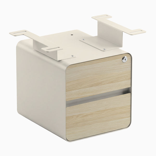 Desky Minimal Under Desk Cabinet, Classic Oak Melamine, Wheat frame