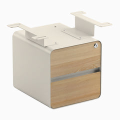 Desky Minimal Under Desk Cabinet, White Ash Hardwood, Wheat frame