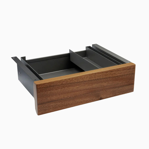 Desky Minimal Under Desk Drawer, Saman Hardwood desktop, Space Grey frame