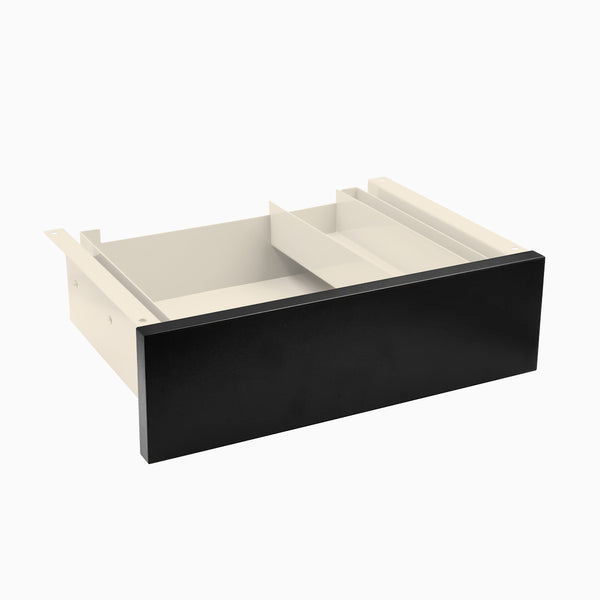 Desky Minimal Under Desk Drawer, Black Melamine desktop, Wheat frame