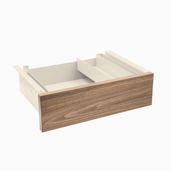 Desky Minimal Under Desk Drawer, Natural Walnut Melamine desktop, Wheat frame