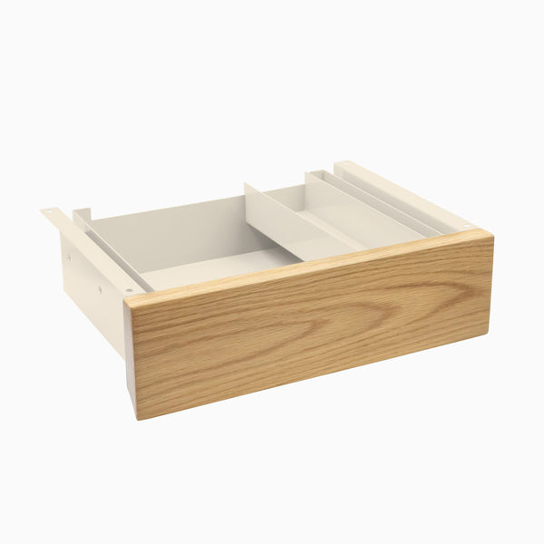Desky Minimal Under Desk Drawer, White Oak Hardwood desktop, Wheat frame