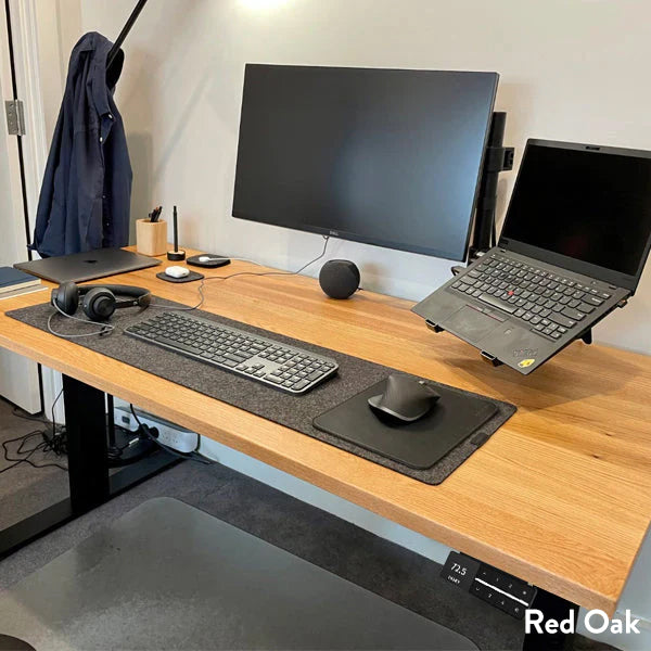 Red oak hardwood dual Desky desk setup