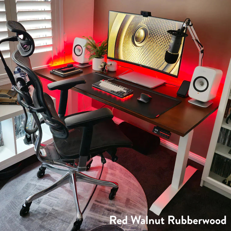 Desky dual rubberwood sit stand desk in red walnut desktop