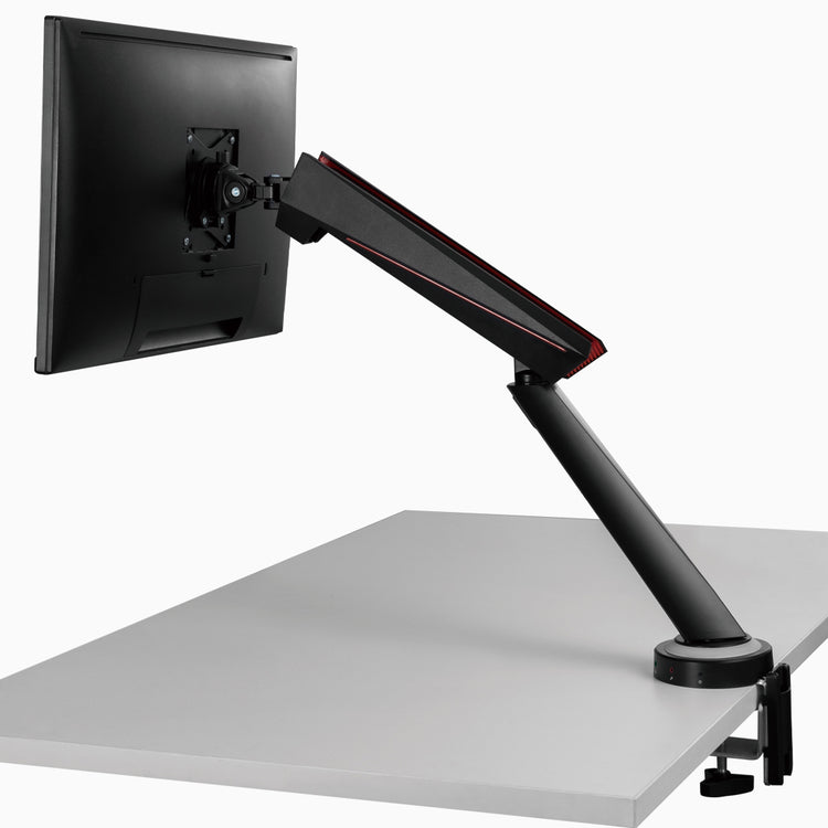 Desky Single LED Gaming Monitor Arm attached to monitor