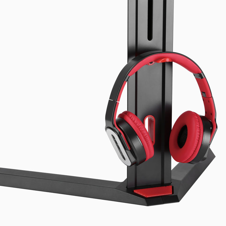 Desky single gaming monitor stand headphone hook