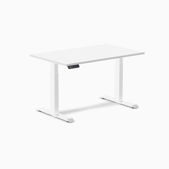 Single sit stand desk Desky white top and white legs