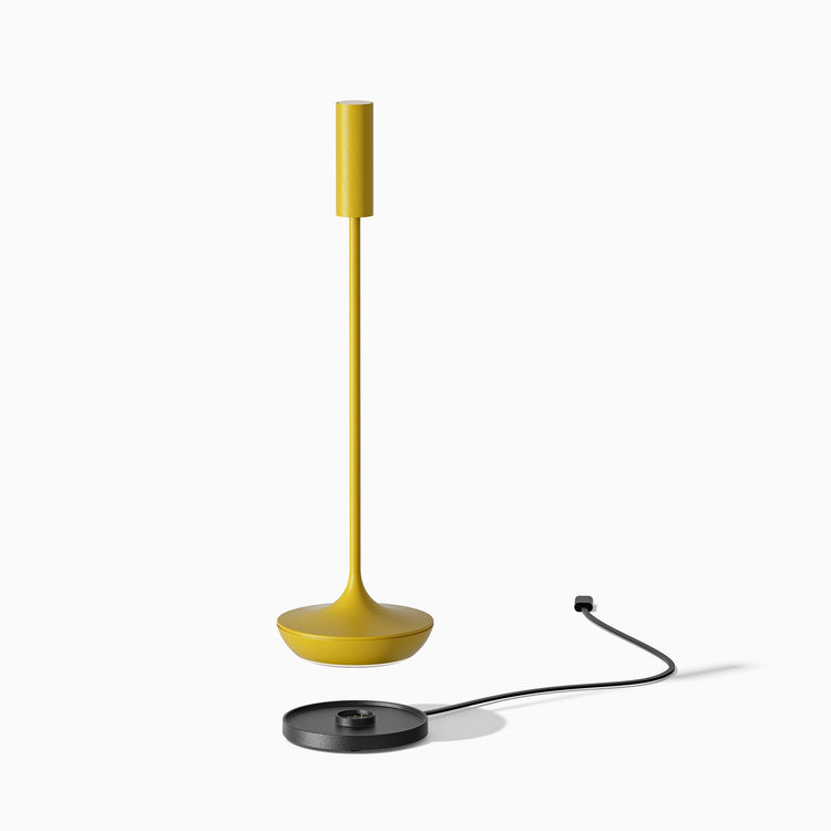 Desky slim cordless desk lamp with contact charging base in yellow