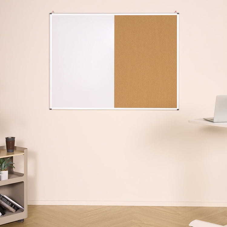 Desky whiteboard and pinboard combo on wall