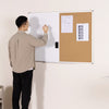 Desky whiteboard and pinboard combo on wall with papers pinned