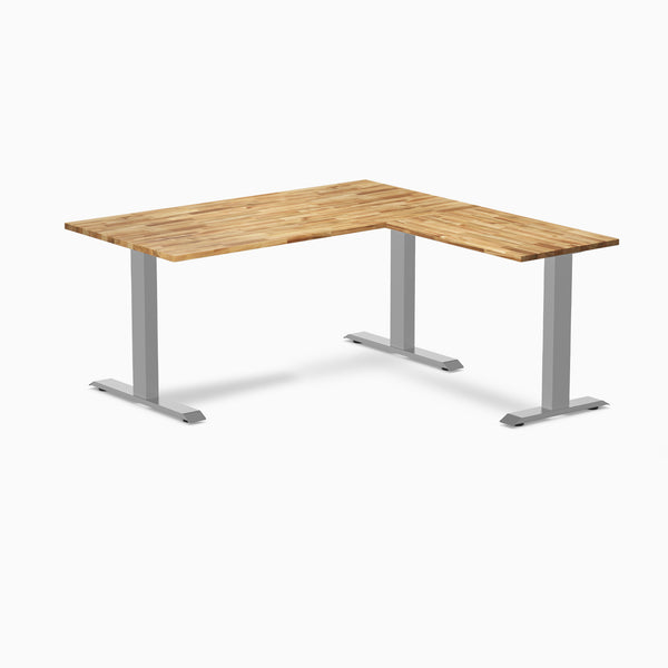 Desky Zero Hardwood L-Shape Office Desk, Acacia desktop, Grey frame