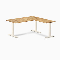 Desky Zero Hardwood L-Shape Office Desk, Acacia desktop, Wheat frame