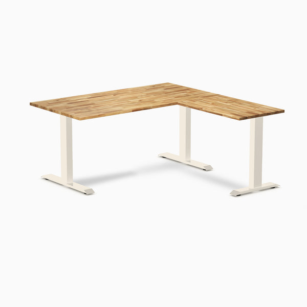 Desky Zero Hardwood L-Shape Office Desk, Acacia desktop, Wheat frame