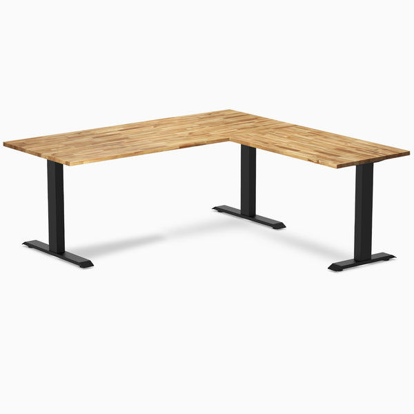 Desky Zero Hardwood L-Shape Office Desk, Acacia desktop, Matte Black frame