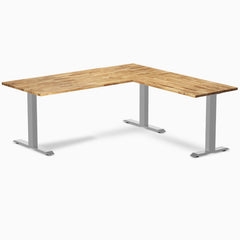 Desky Zero Hardwood L-Shape Office Desk, Acacia desktop, Grey frame