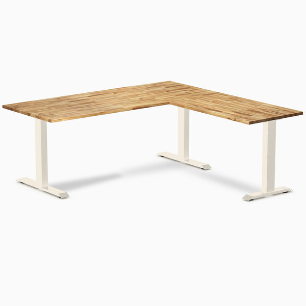 Desky Zero Hardwood L-Shape Office Desk, Acacia desktop, Wheat frame