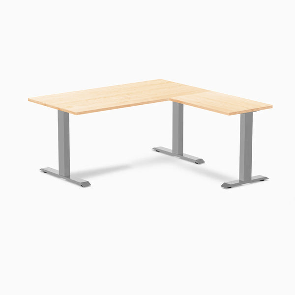Desky Zero Hardwood L-Shape Office Desk, Maple desktop, Grey frame