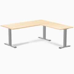 Desky Zero Hardwood L-Shape Office Desk, Maple desktop, Grey frame