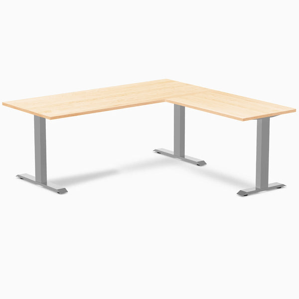 Desky Zero Hardwood L-Shape Office Desk, Maple desktop, Grey frame