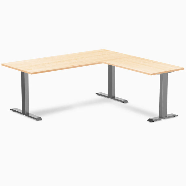 Desky Zero Hardwood L-Shape Office Desk, Maple desktop, Space Grey frame
