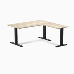Desky Zero Melamine L-Shape Office Desk, Classic Oak desktop, Matte Black frame