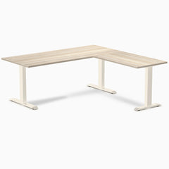 Desky Zero Melamine L-Shape Office Desk, Classic Oak desktop, Wheat frame