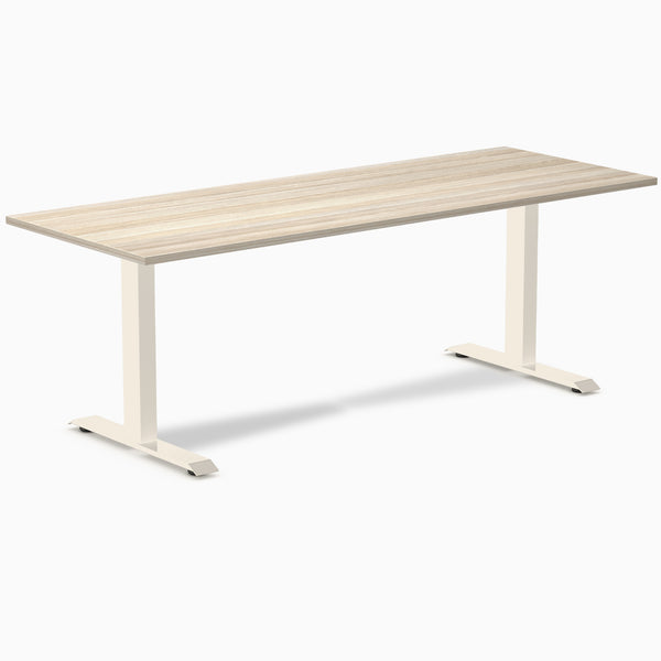 Desky Zero Melamine Office Desk, Classic Oak desktop, Wheat frame