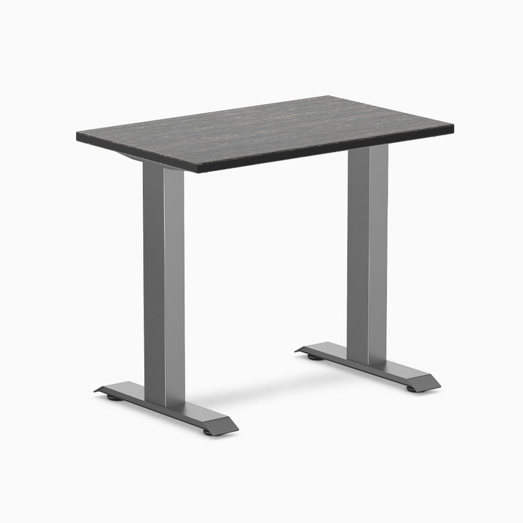 Desky zero mini fixed dark bamboo desk with space grey legs 