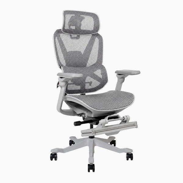 Desky contourra ergonomic office chair in white with adjustable foot rest