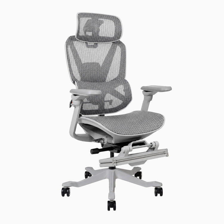 Desky contourra ergonomic office chair in white with adjustable foot rest
