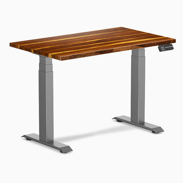Desky Dual Mini Hardwood Sit Stand Desk, Pheasantwood desktop, Space Grey frame