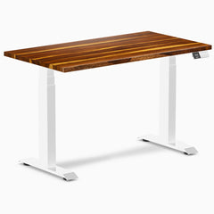 Desky Dual Mini Hardwood Sit Stand Desk, Pheasantwood desktop, White frame