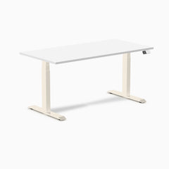 Desky Dual Melamine Sit Stand Desk, White desktop, Wheat frame