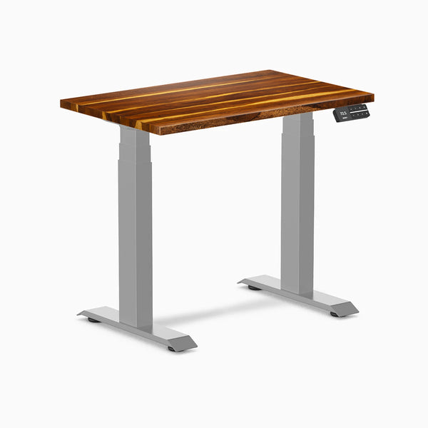 Desky Dual Mini Hardwood Sit Stand Desk, Pheasantwood desktop, Grey frame