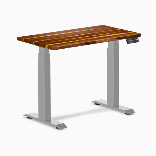 Desky Dual Mini Hardwood Sit Stand Desk, Pheasantwood desktop, Grey frame
