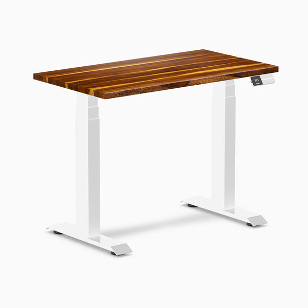 Desky Dual Mini Hardwood Sit Stand Desk, Pheasantwood desktop, White frame
