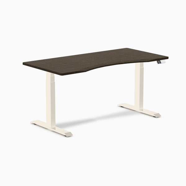Desky Dual Ergo Edge Sit Stand Desk, Dark Bamboo desktop, Wheat frame