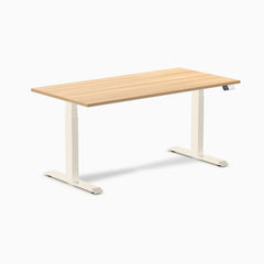 Desky Dual Melamine Sit Stand Desk, Sublime Teak desktop, Wheat frame