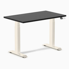Desky Dual Mini Hardwood Sit Stand Desk, Black Ash desktop, Wheat frame