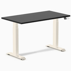 Desky Dual Mini Hardwood Sit Stand Desk, Black Ash desktop, Wheat frame