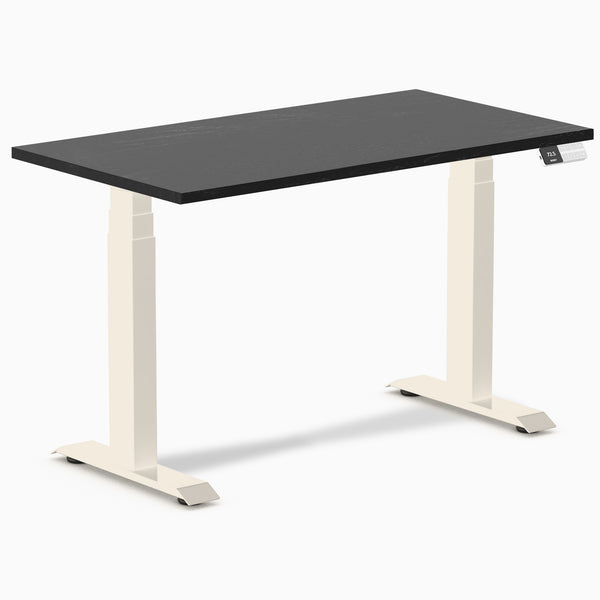 Desky Dual Mini Hardwood Sit Stand Desk, Black Ash desktop, Wheat frame