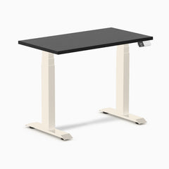 Desky Dual Mini Hardwood Sit Stand Desk, Black Ash desktop, Wheat frame