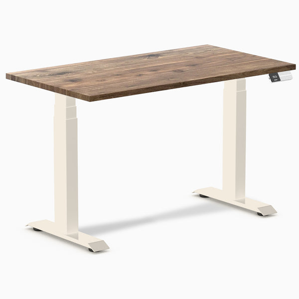 Desky Dual Mini Hardwood Sit Stand Desk, Natural Walnut Hardwood desktop, Wheat frame