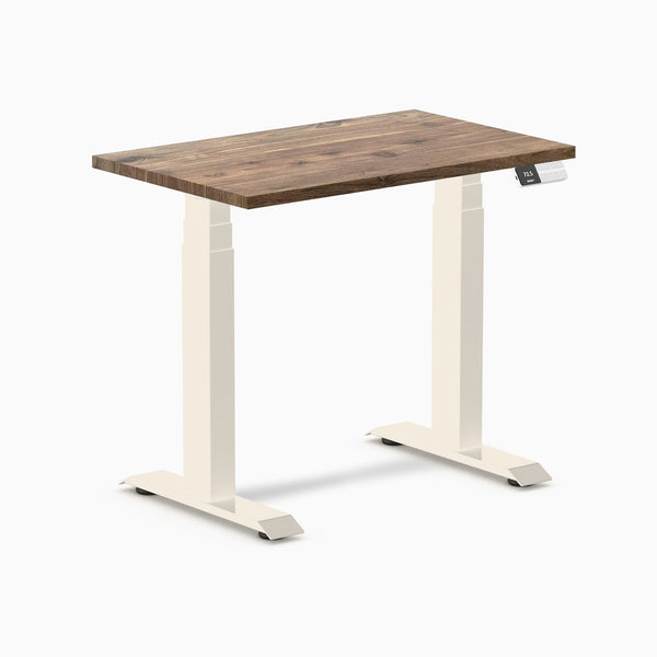 Desky Dual Mini Hardwood Sit Stand Desk, Natural Walnut Hardwood desktop, Wheat frame