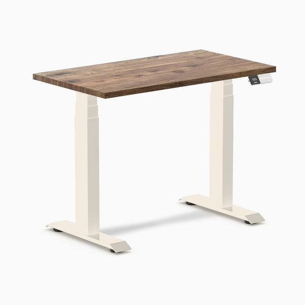 Desky Dual Mini Hardwood Sit Stand Desk, Natural Walnut Hardwood desktop, Wheat frame