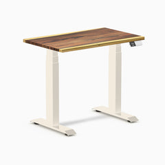 Desky Dual Mini Hardwood Sit Stand Desk, Saman desktop, Wheat frame