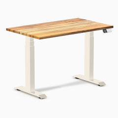 Desky Dual Mini Hardwood Sit Stand Desk, Teak desktop, Wheat frame