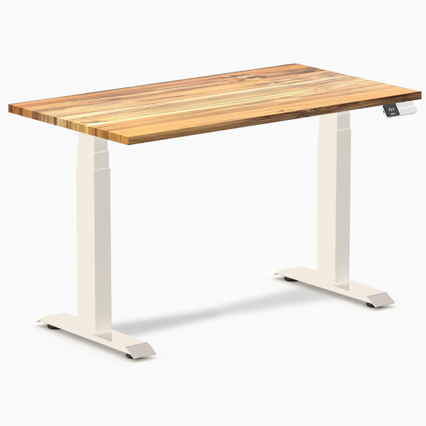 Desky Dual Mini Hardwood Sit Stand Desk, Teak desktop, Wheat frame