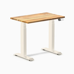 Desky Dual Mini Hardwood Sit Stand Desk, Teak desktop, Wheat frame