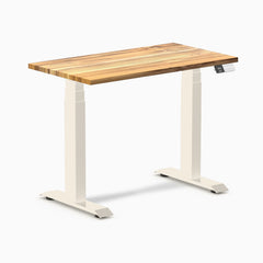 Desky Dual Mini Hardwood Sit Stand Desk, Teak desktop, Wheat frame